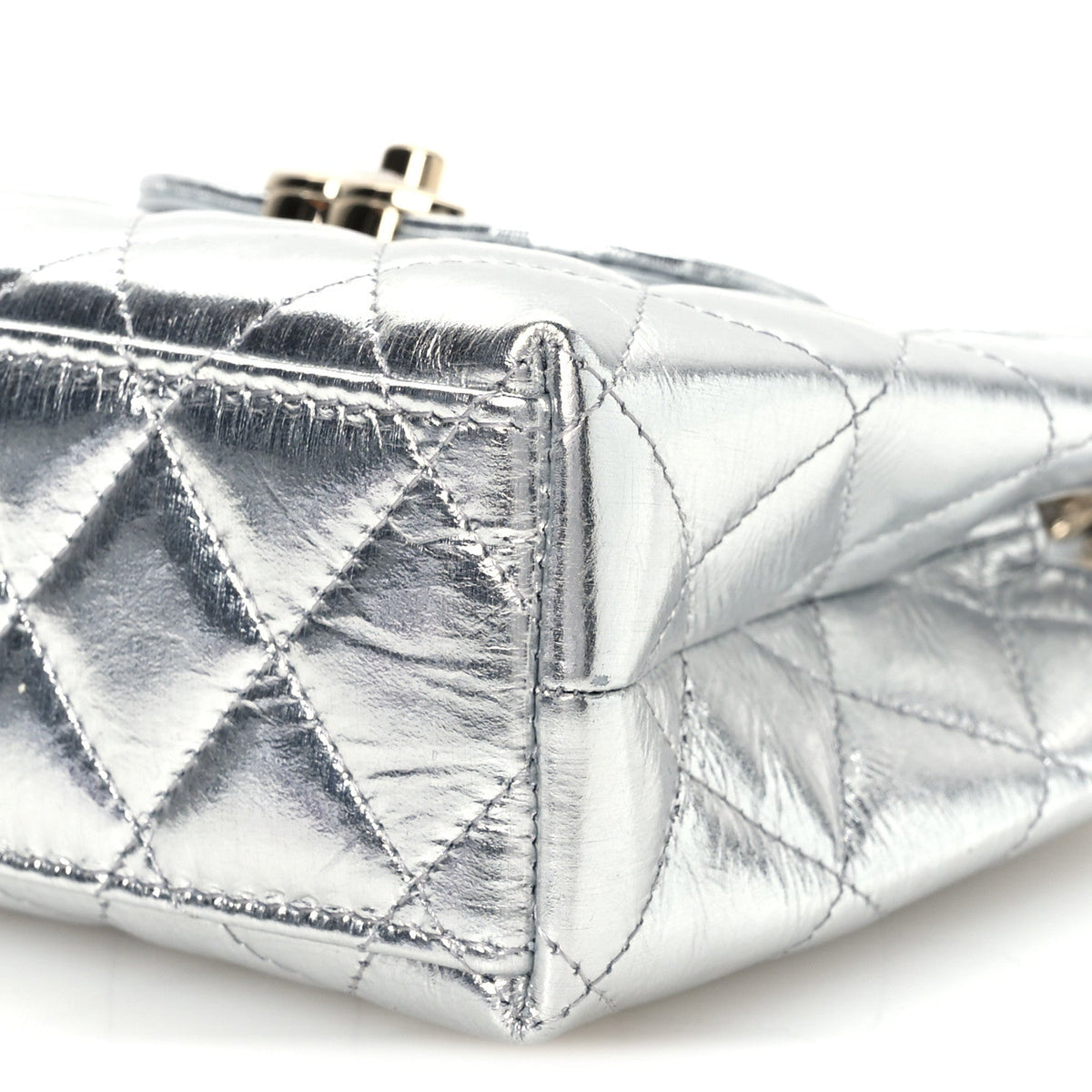 Metallic Aged Calfskin Quilted Nano Kelly Shopper Silvery