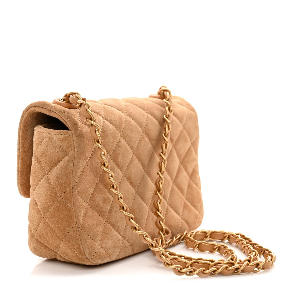 Suede Quilted Mini Flap Dark Beige