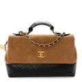 Suede Calfskin Shiny Lambskin Quilted Coco Base Flap Top Handle Bag Beige Black