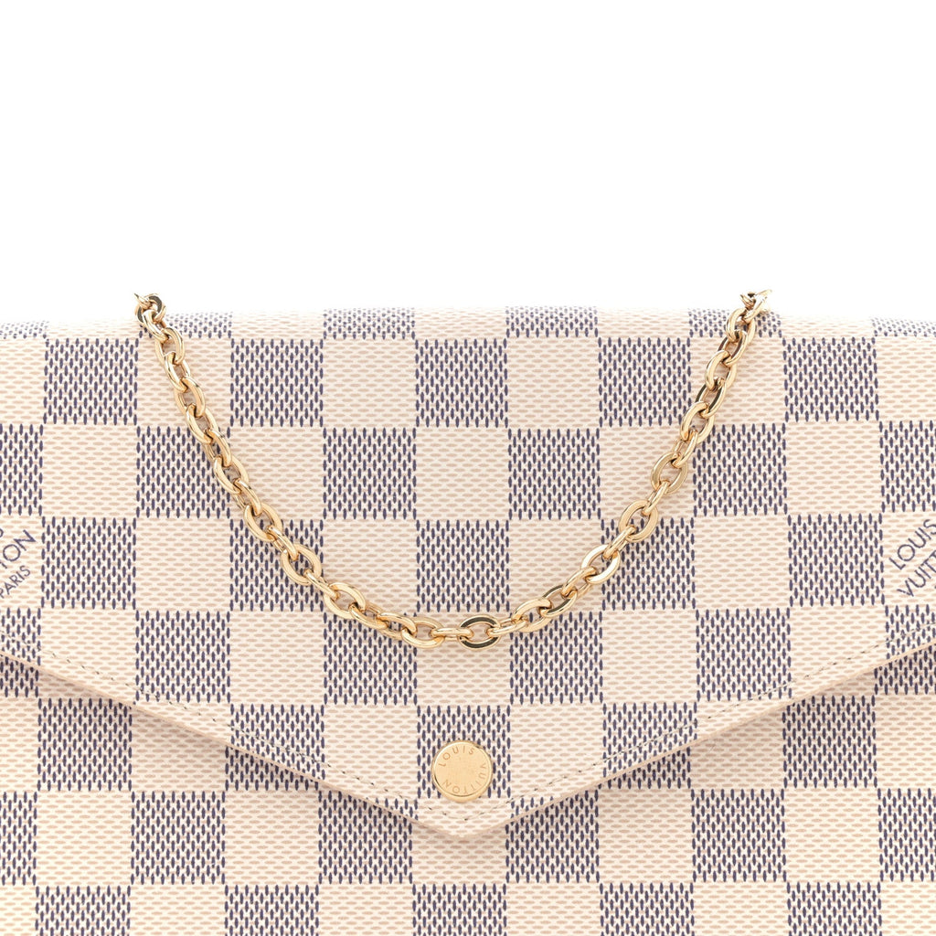 Damier Azur Pochette Felicie Chain Wallet Rose Ballerine