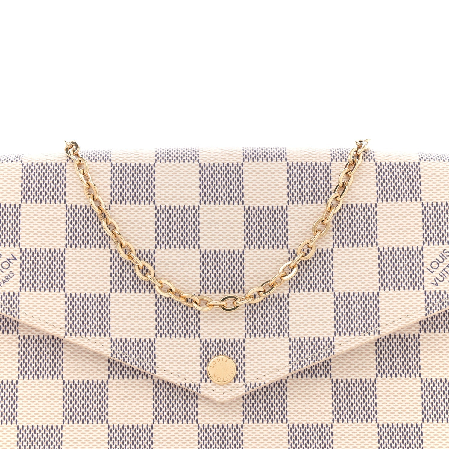 Damier Azur Pochette Felicie Chain Wallet Rose Ballerine
