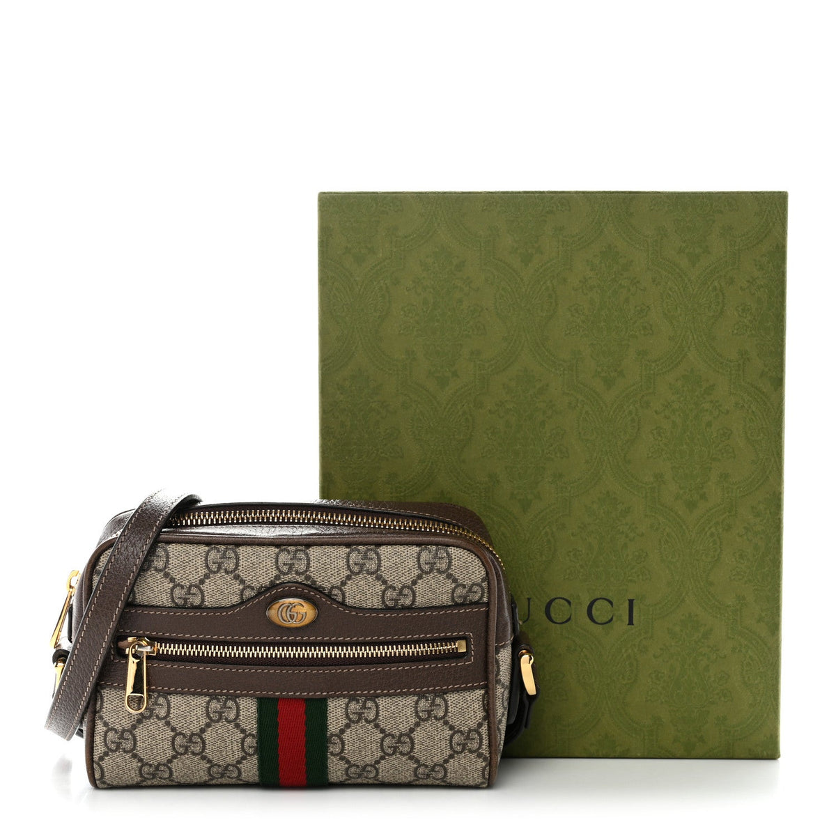 GG Supreme Monogram Web Mini Ophidia Shoulder Bag Brown