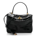 Shiny Calfskin Crocodile Embossed Mini Rodeo Top Handle Handbag Black
