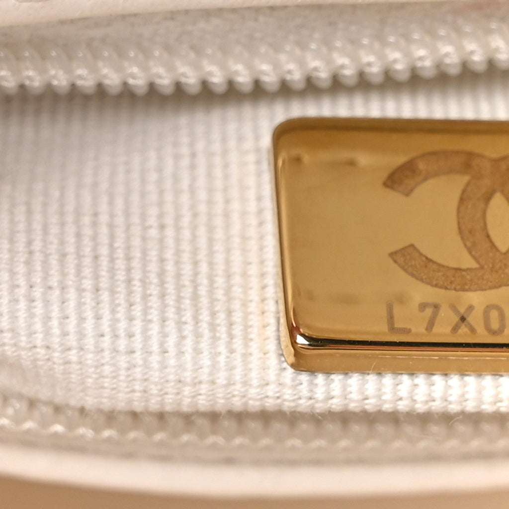 Shiny Aged Calfskin Quilted Nano Kelly Shopper White