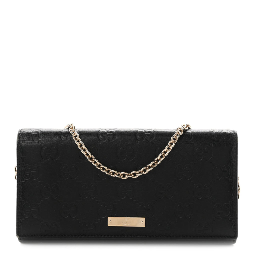 Guccissima Margaux Calfskin Metal Bar Chain Wallet Black