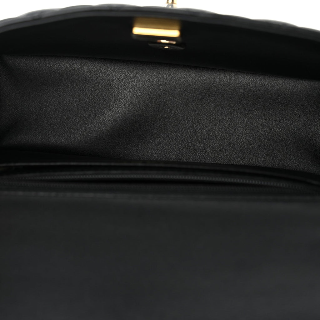 Lambskin Quilted Mini Top Handle Rectangular Flap Black