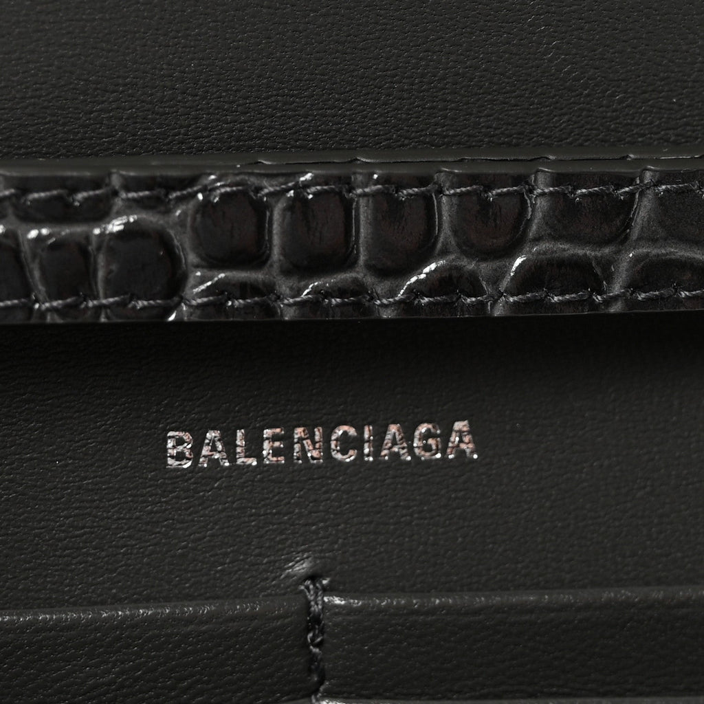 Shiny Calfskin Crocodile Embossed Hourglass Chain Bag Gris