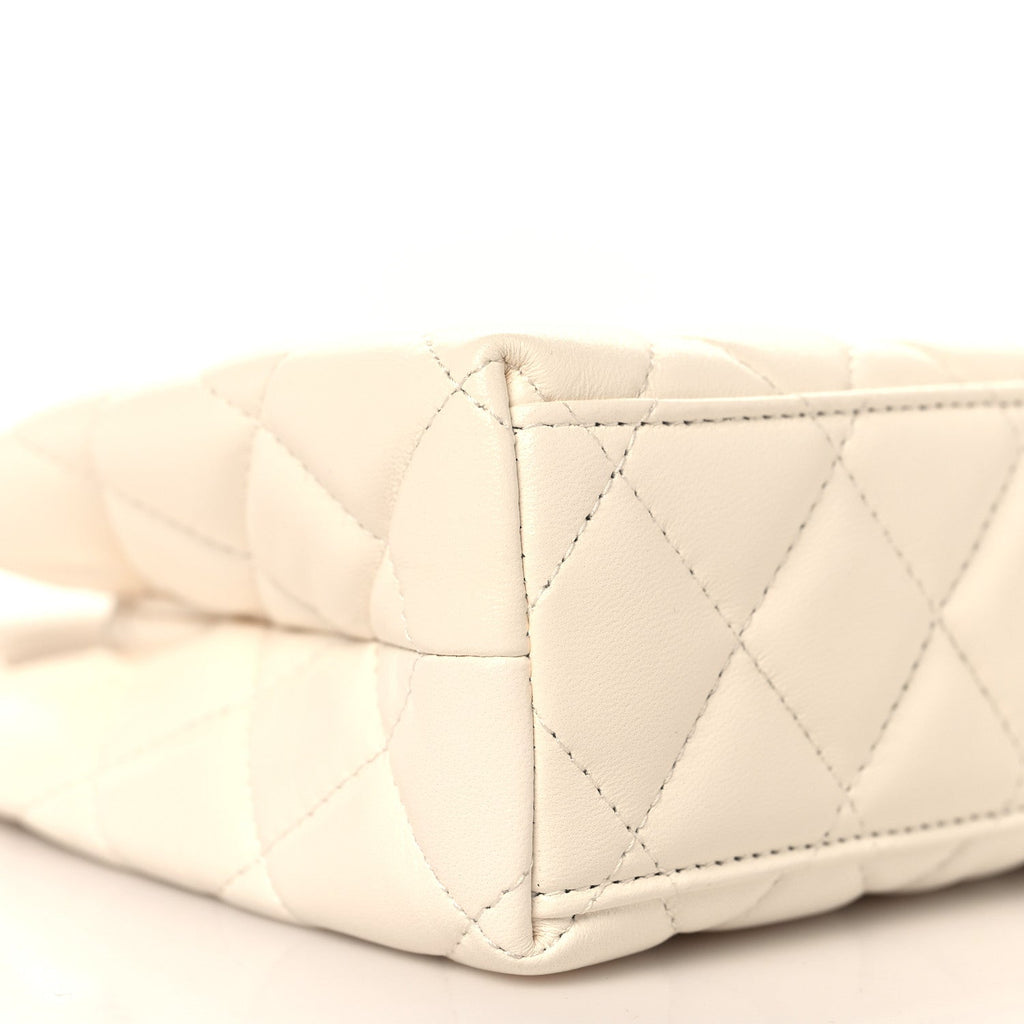 Shiny Aged Calfskin Quilted Nano Kelly Shopper White