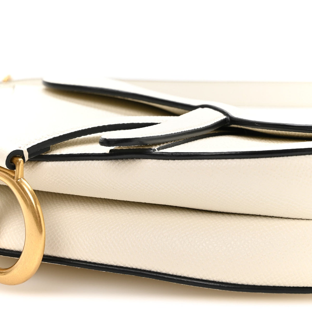 Grained Calfskin Mini Saddle Bag With Strap White