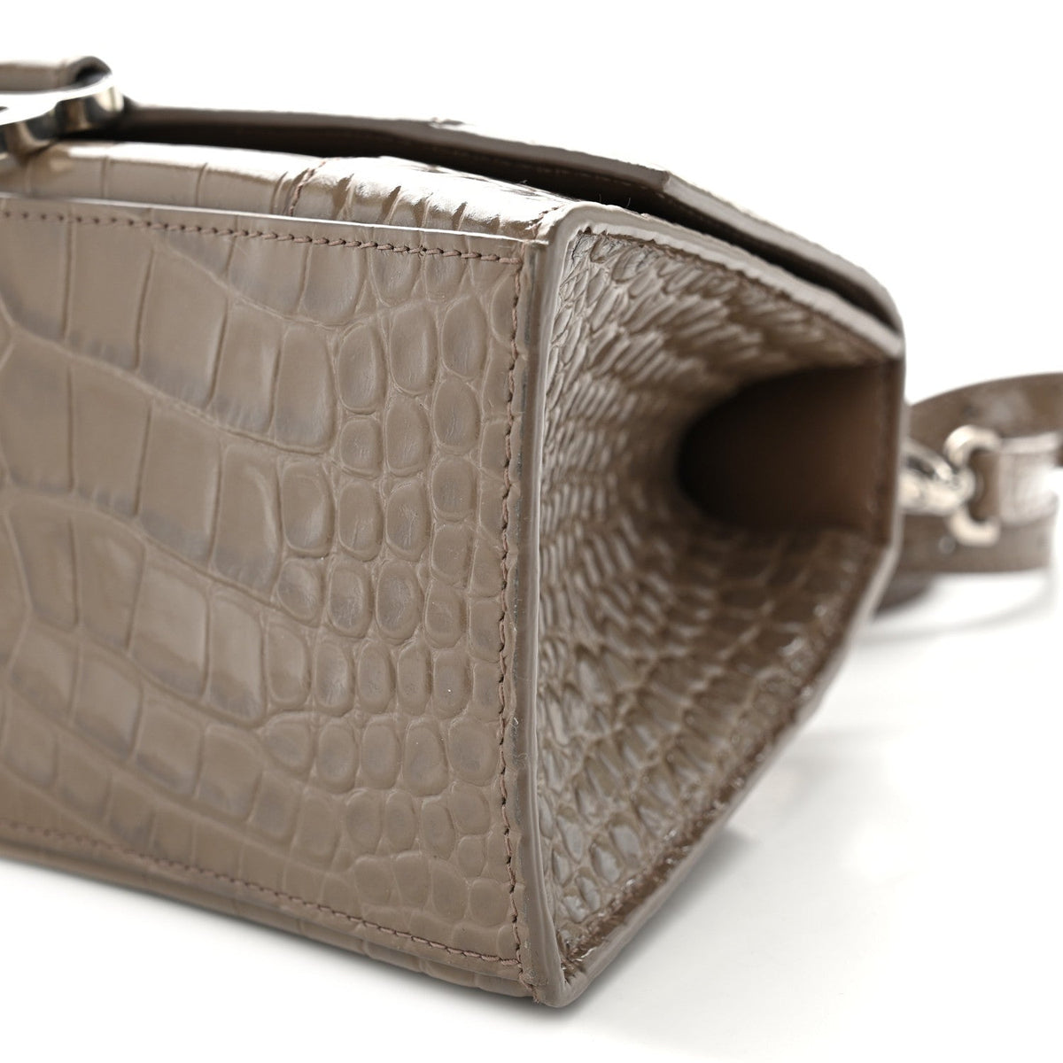 Calfskin Crocodile Embossed Small Hourglass Top Handle Bag Mink Grey