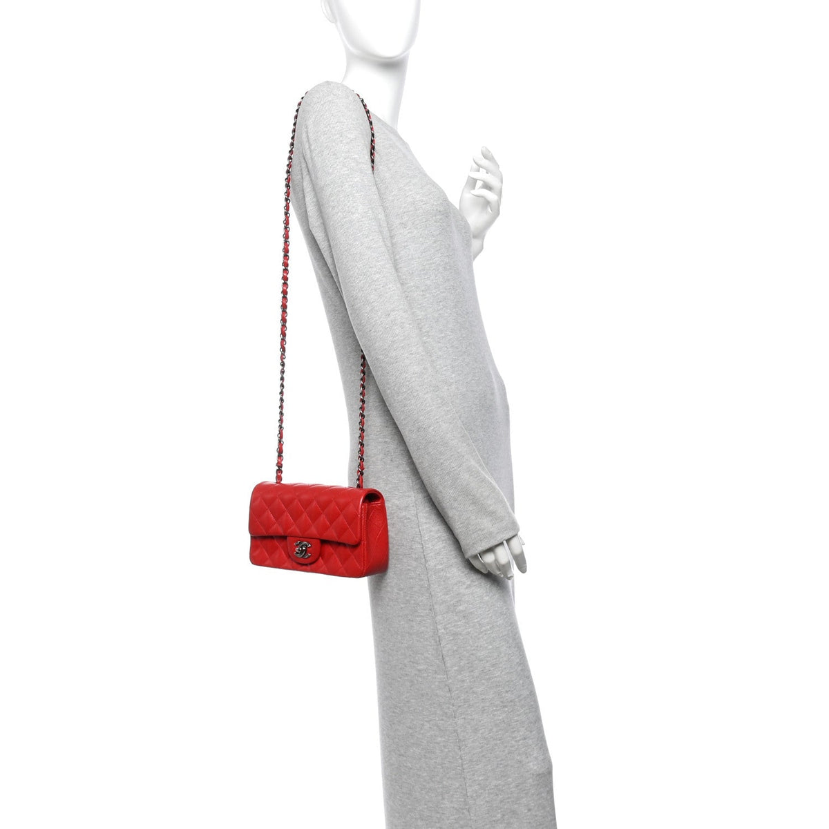 Caviar Quilted Mini Rectangular Flap Red