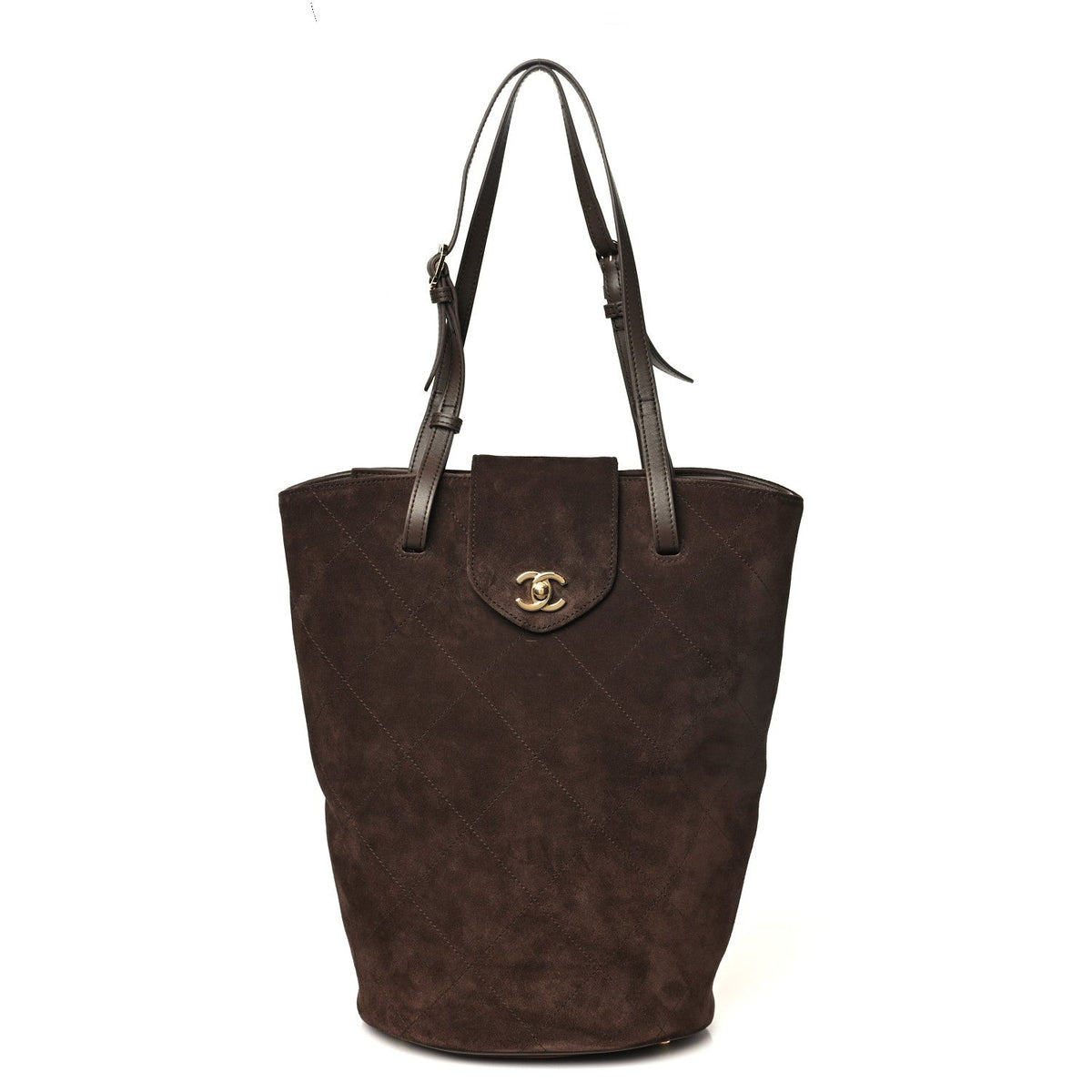 Suede Quilted Large Bucket Bag  Dark Brown