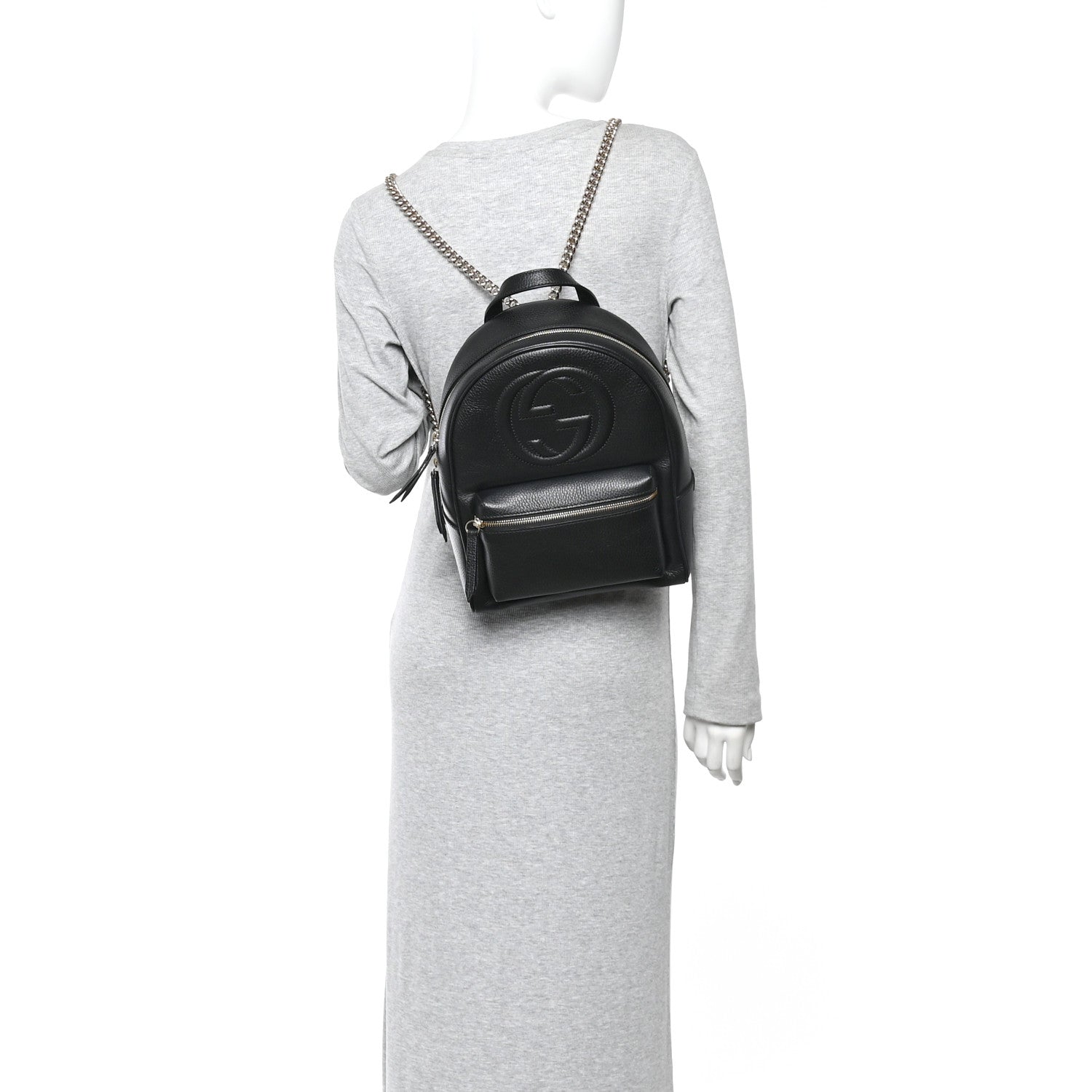 Pebbled Calfskin Soho Chain Backpack Black
