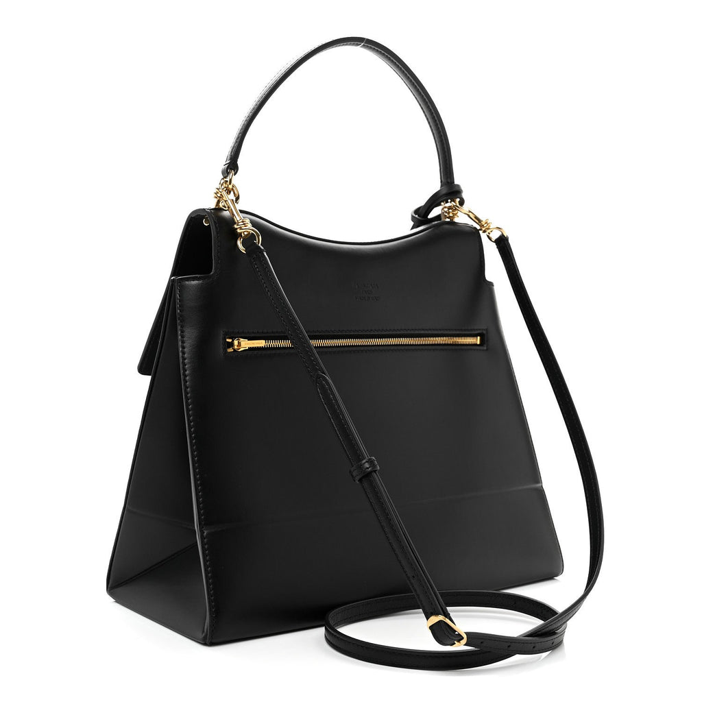 Natural Smooth Calfskin Medium Nano Top Handle Handbag Black