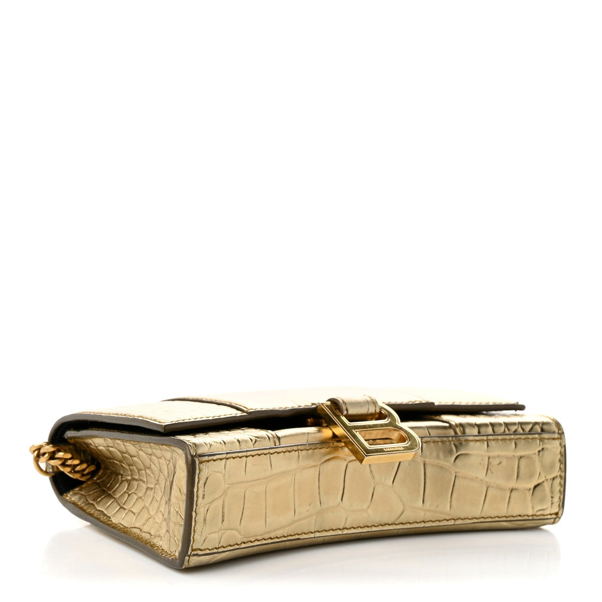 Metallic Calfskin Crocodile Embossed Hourglass Chain Bag Gold
