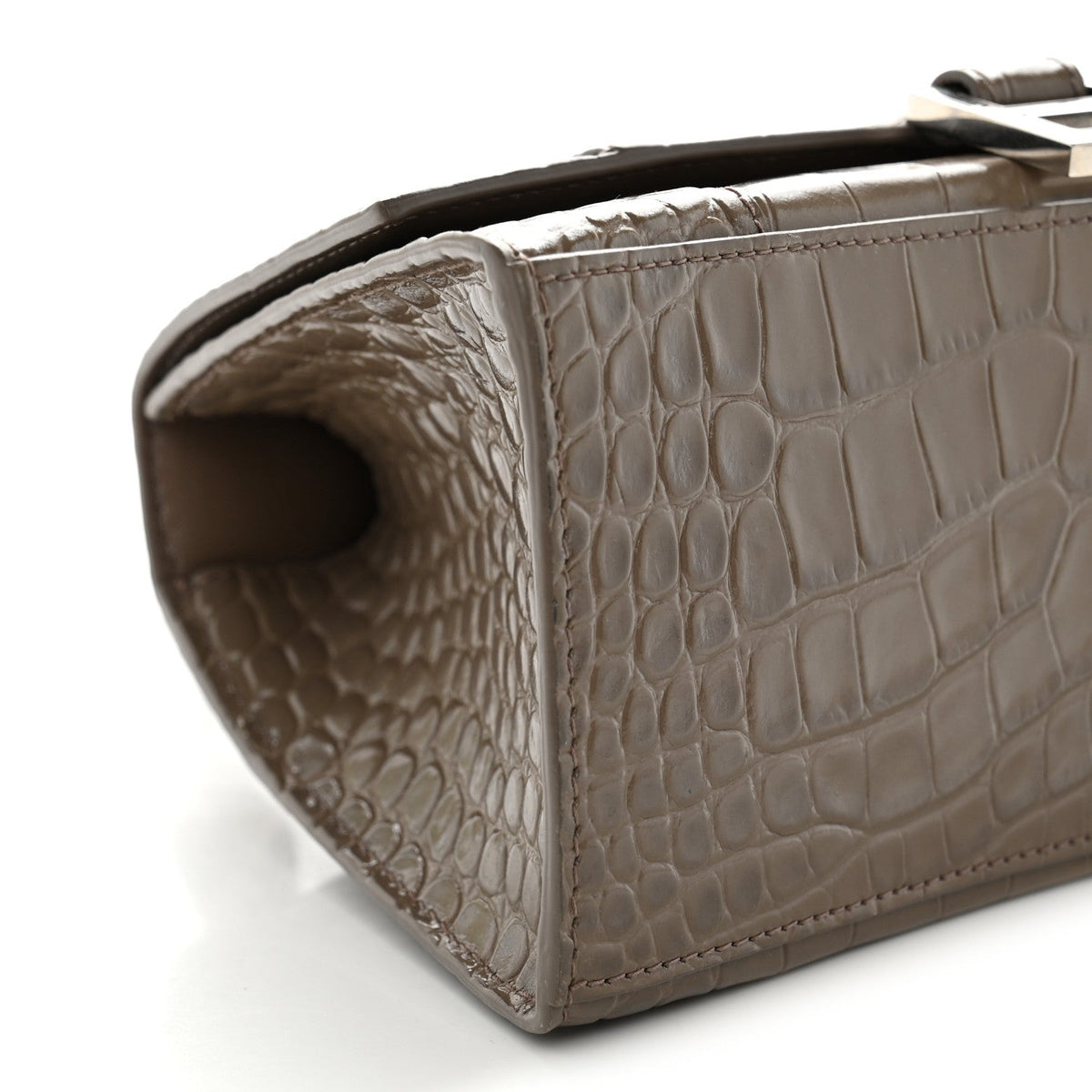 Calfskin Crocodile Embossed Small Hourglass Top Handle Bag Mink Grey