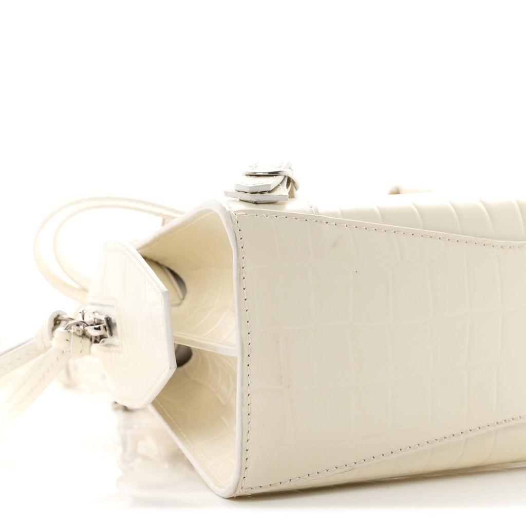 Semi Shiny Calfskin Crocodile Embossed Neo Classic Silver Hardware Mini City White