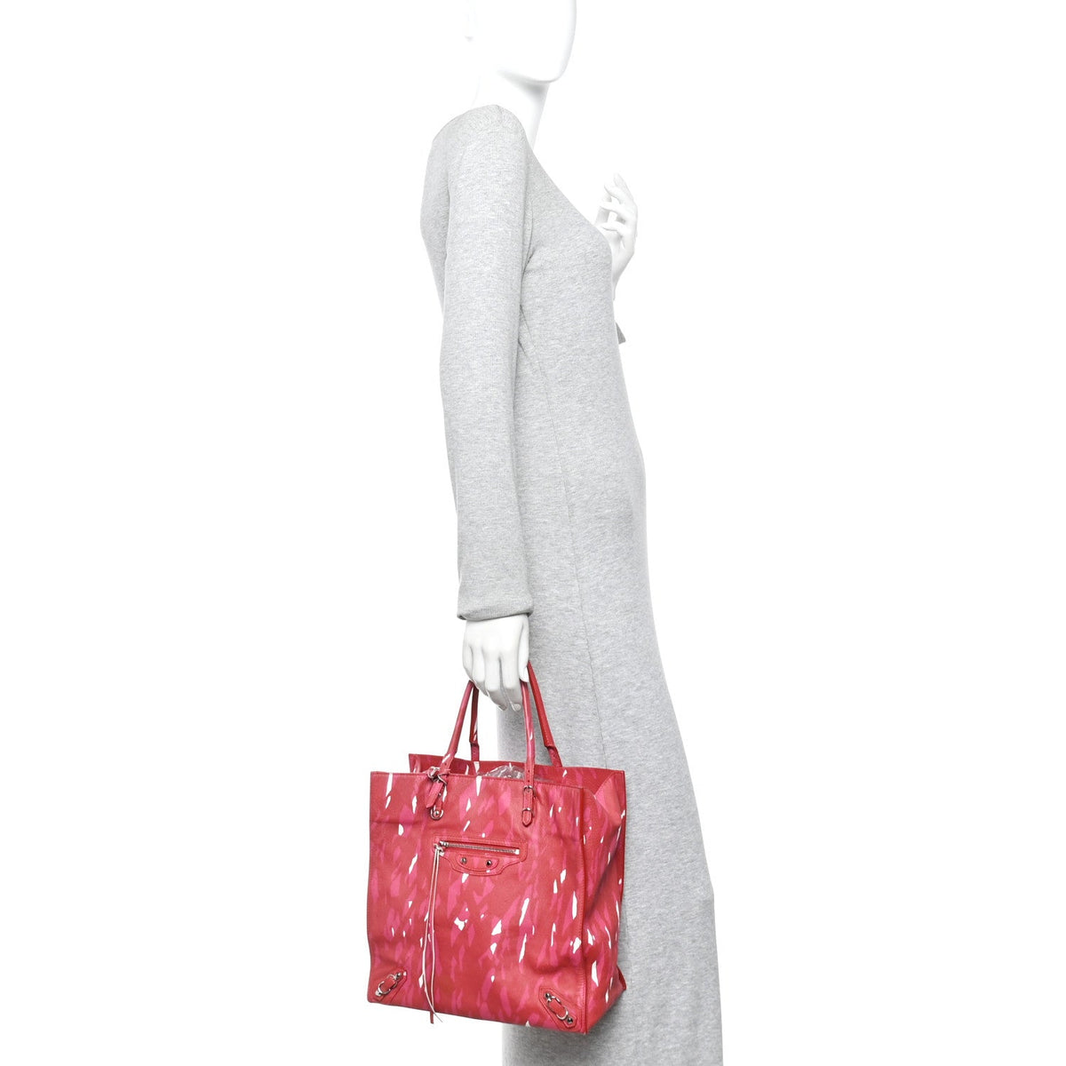 Supple Calfskin Printed Papier A5 Zip Around Tote Red Pink White