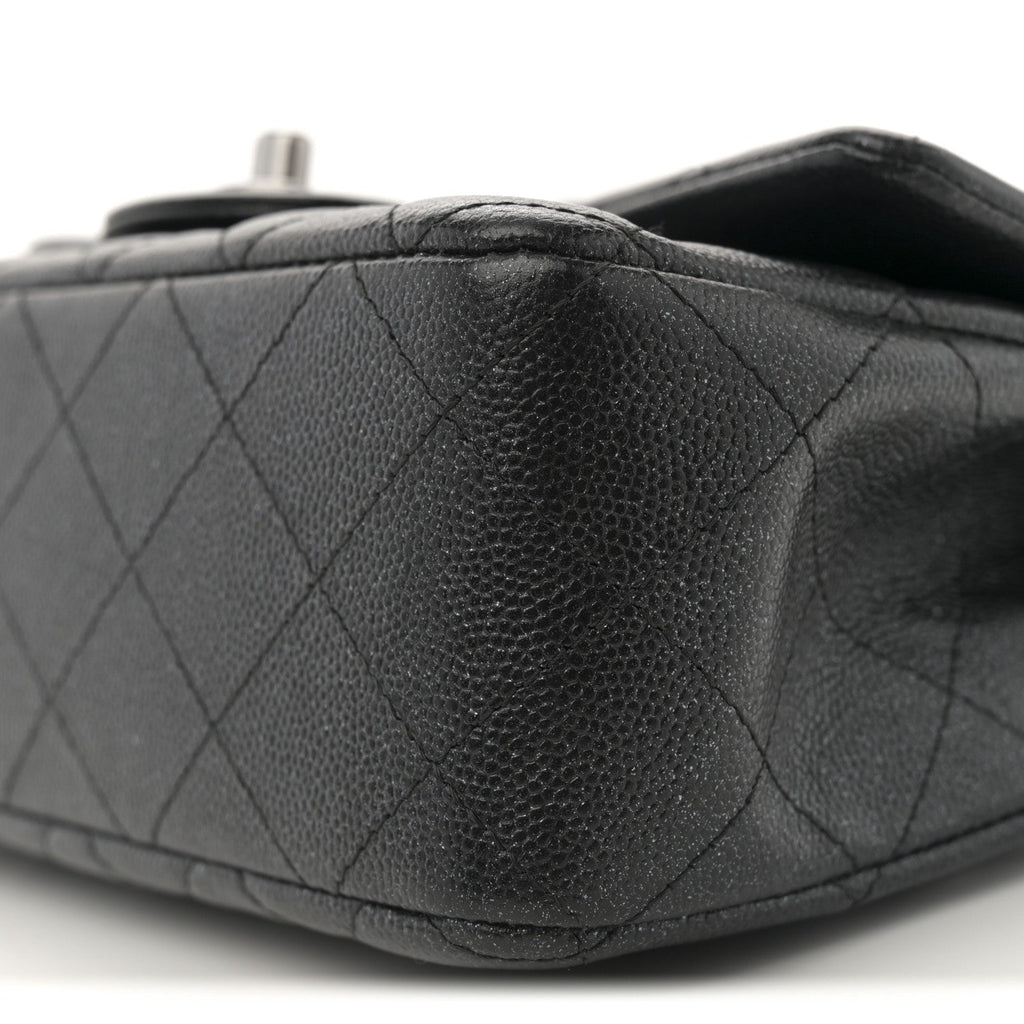 Iridescent Caviar Quilted Mini Rectangular Flap Black