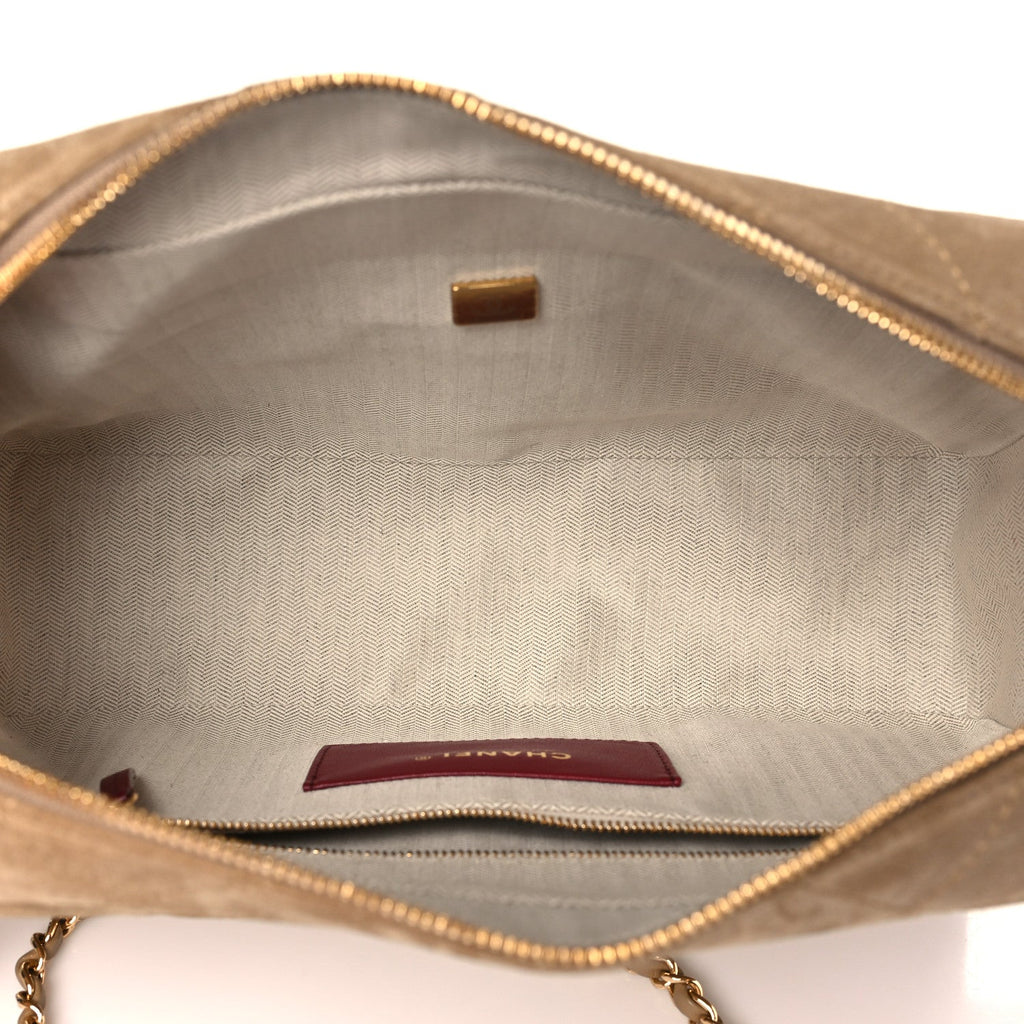 Suede Calfskin Quilted Camerissimo Camera Case Dark Beige