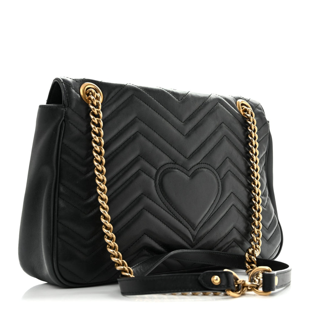 Calfskin Matelasse Medium GG Marmont Shoulder Bag Black