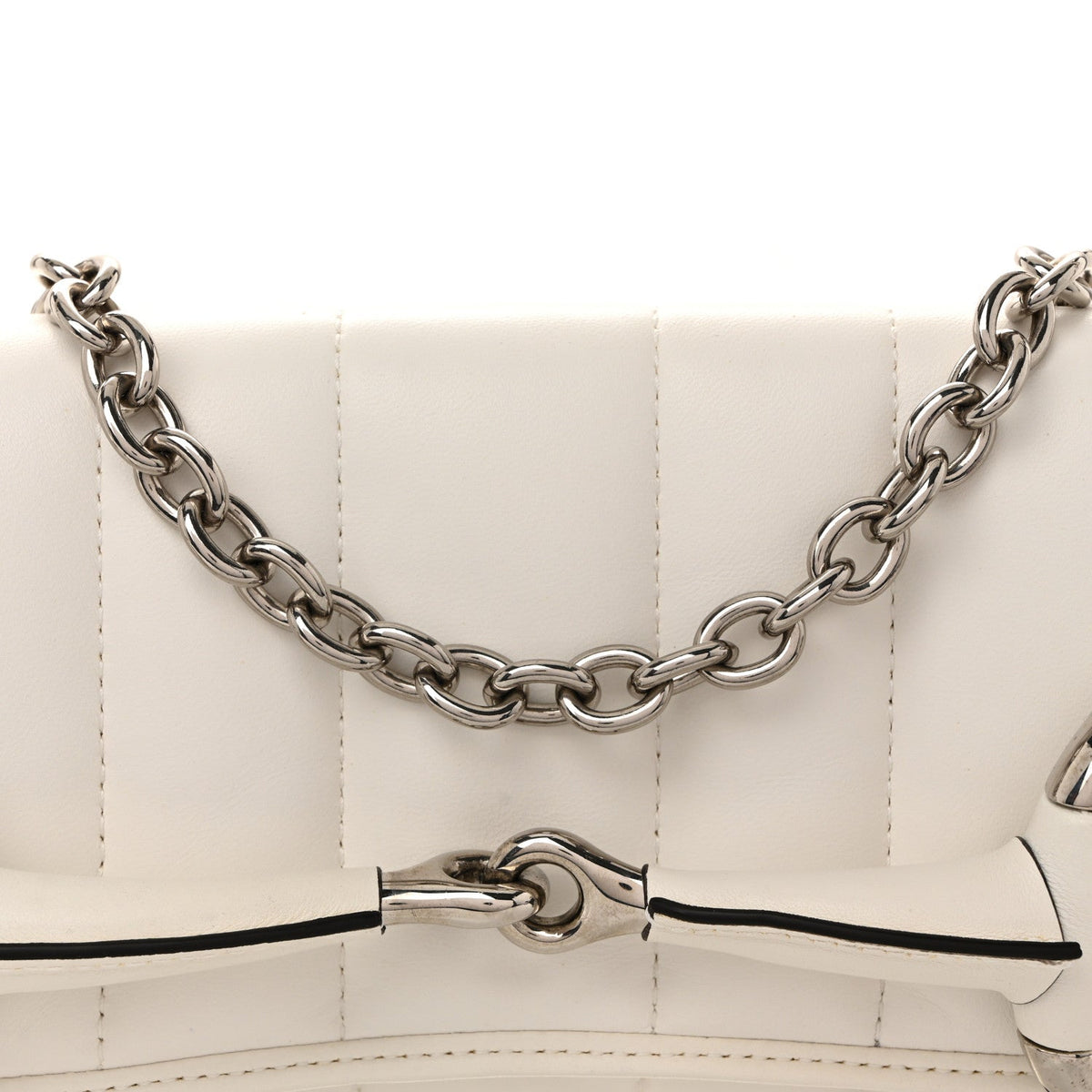 Nappa Vertical Matelasse Medium Maxi Horsebit Chain Shoulder Bag Mystic White