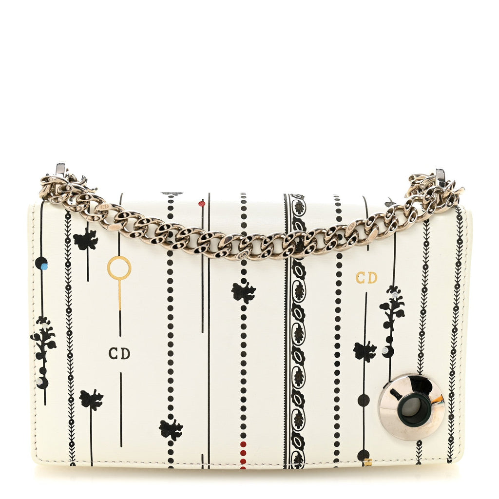 Calfskin Printed Mini Diorama Flap Bag White