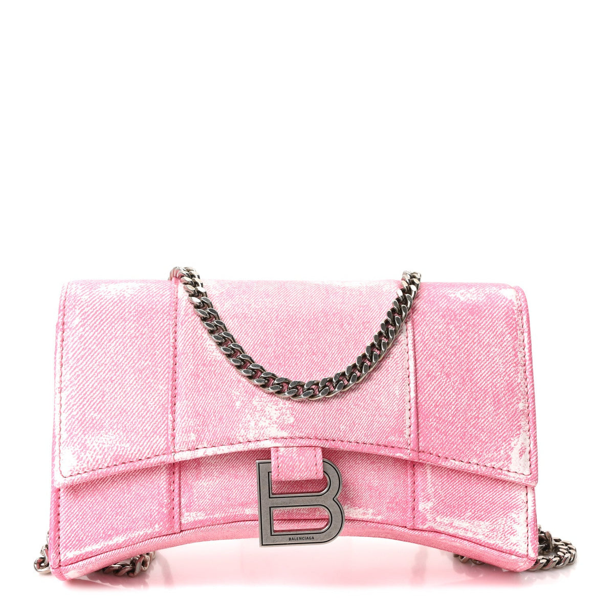 Nappa Denim Printed Hourglass Chain Bag Denim Pink