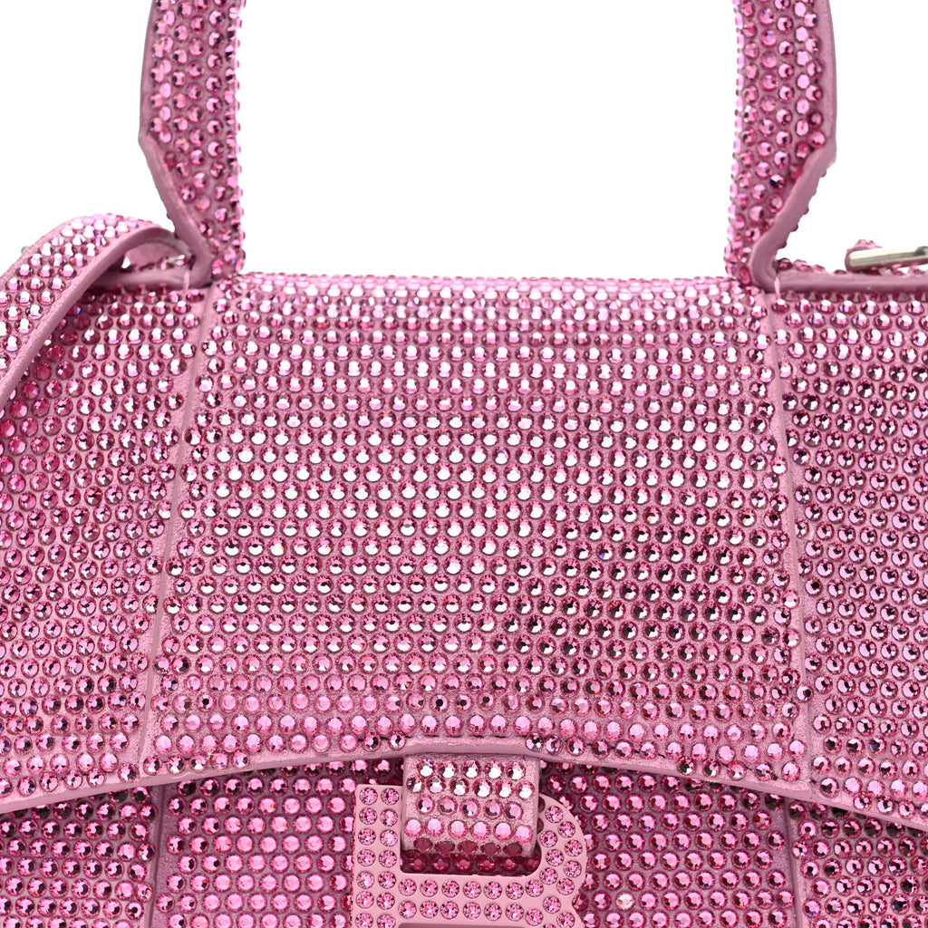 Strass Suede Hourglass Top Handle Bag XS Pink