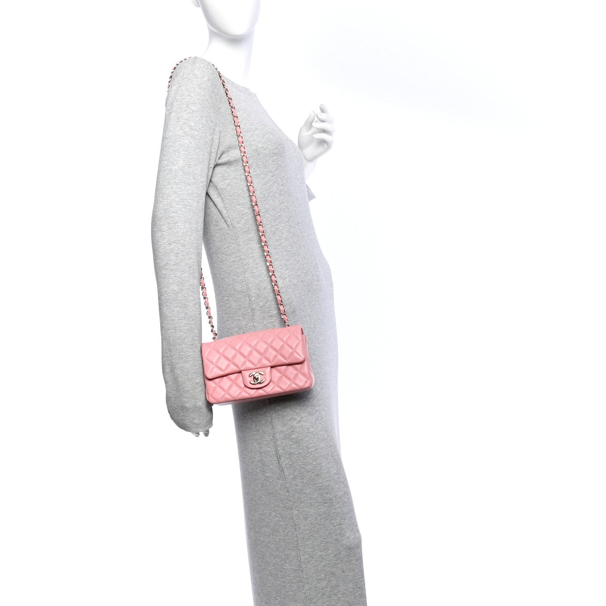 Lambskin Quilted Mini Rectangular Flap Pink
