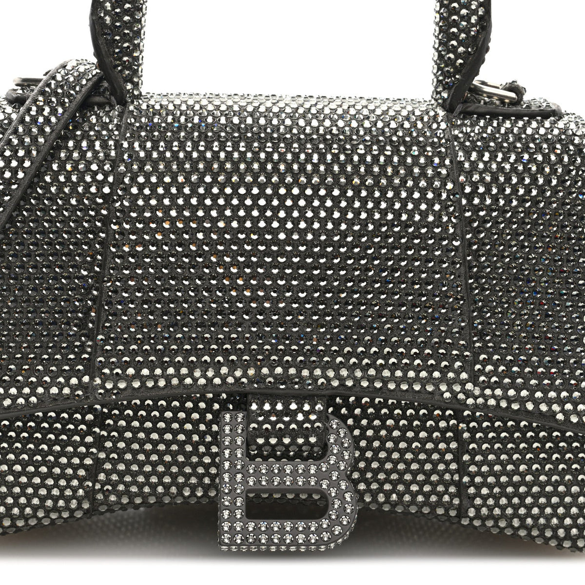 Strass Suede Hourglass Top Handle Bag XS Smoke Grey Crystal