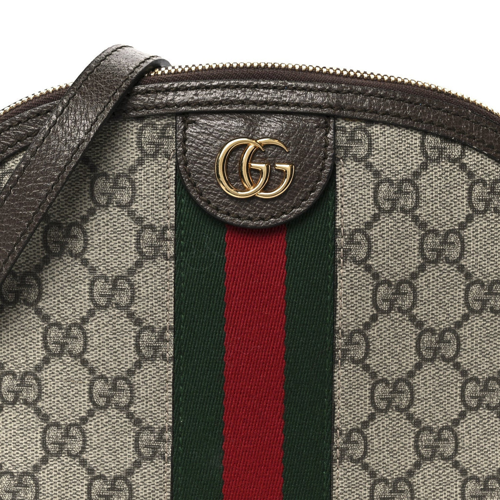 GG Supreme Monogram Textured Dollar Calfskin Web Small Ophidia Dome Shoulder Bag Beige Ebony New Acero