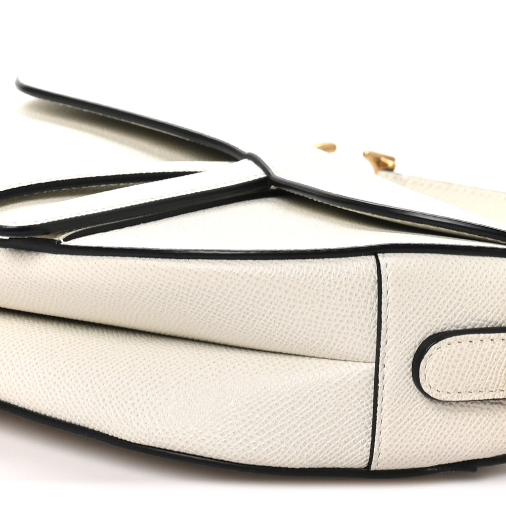 Grained Calfskin Saddle Bag White