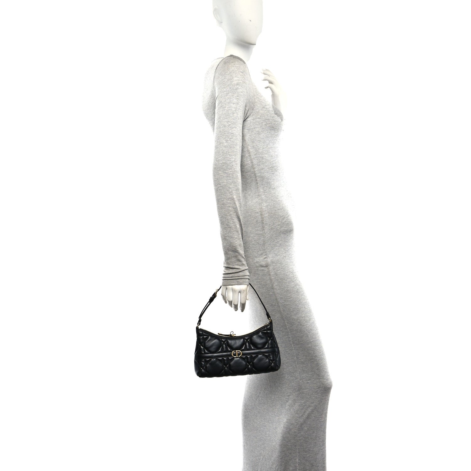 Calfskin Macrocannage Miss Caro Mini Hobo Bag Black