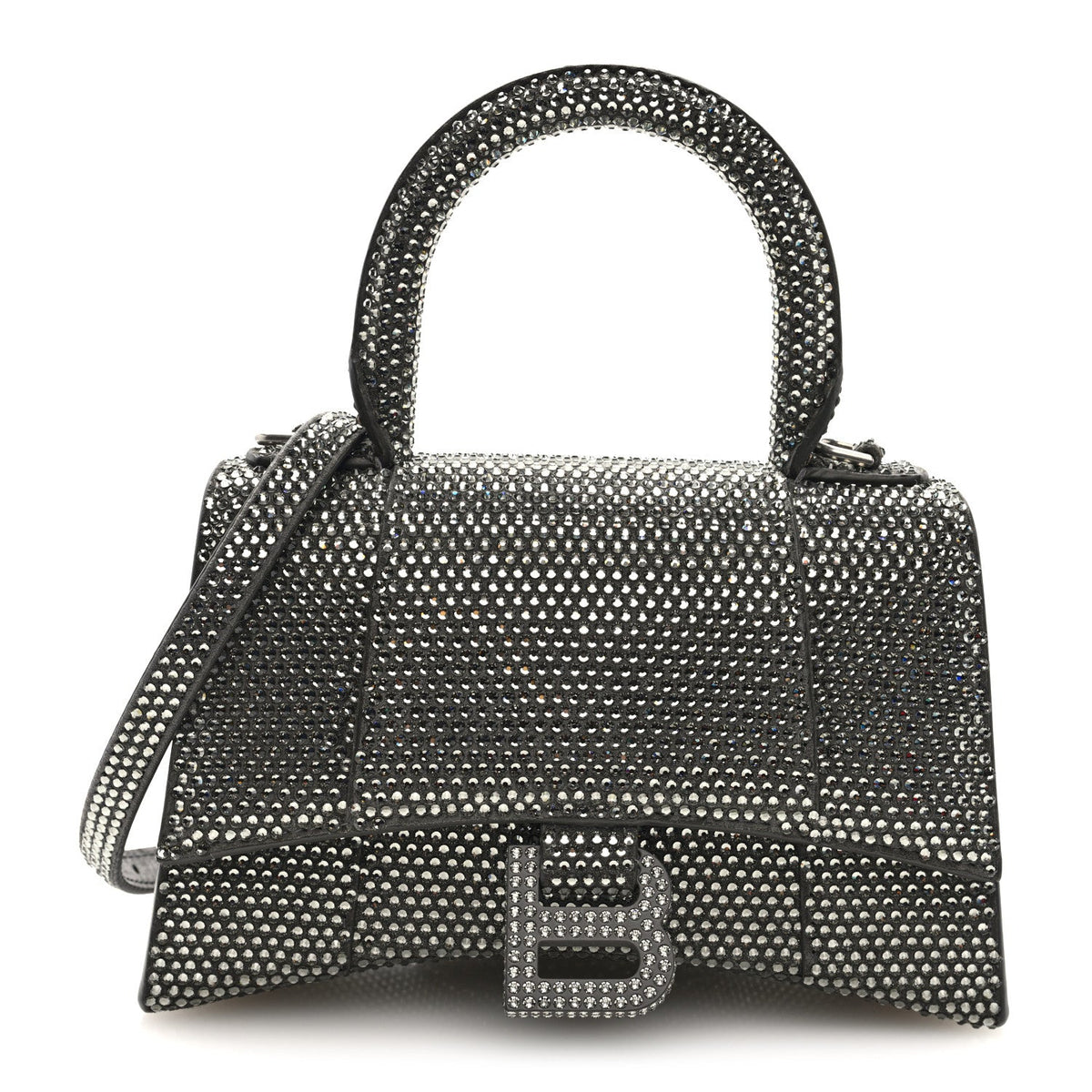 Strass Suede Hourglass Top Handle Bag XS Smoke Grey Crystal
