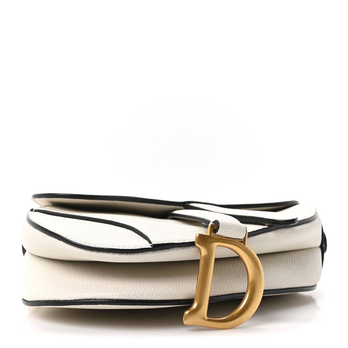 Grained Calfskin Mini Saddle Bag White