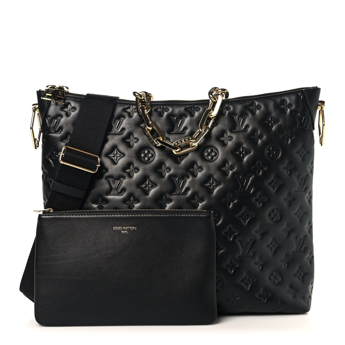 Lambskin Embossed Monogram Coussin Hobo MM Black
