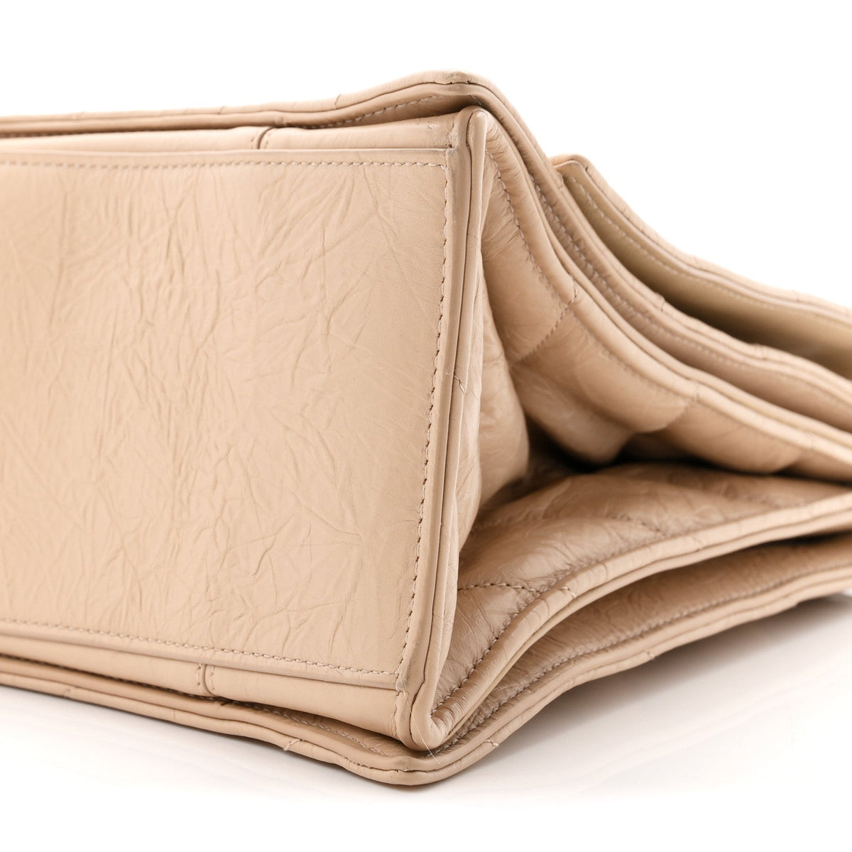 Crushed Calfskin Quilted Large Crush Chain Bag Light Brown