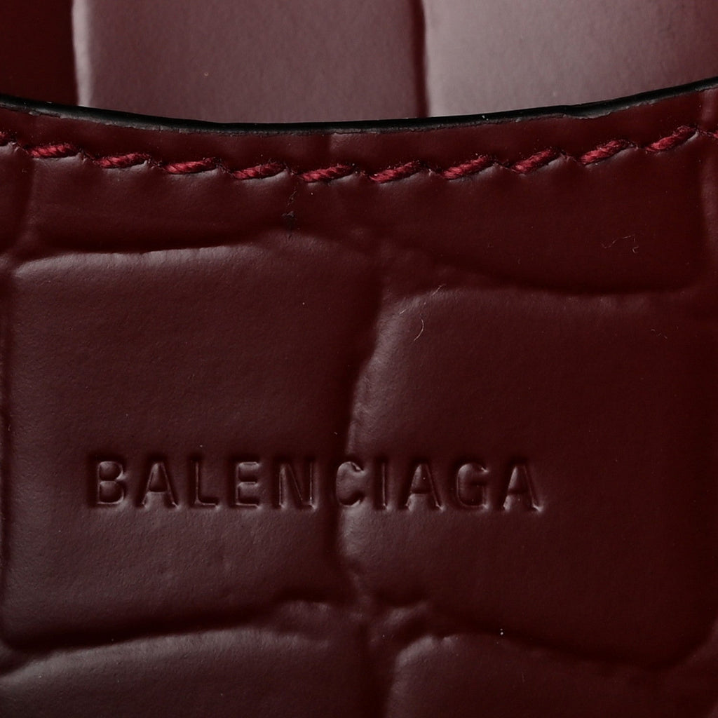 Semi Shiny Calfskin Crocodile Embossed Neo Classic Gold Hardware Mini City Dark Red