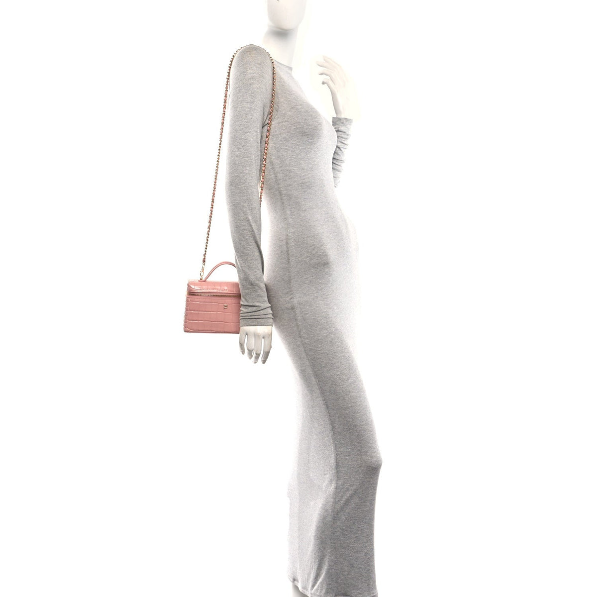 Calfskin Crocodile Embossed Crococo Exoticoco Vanity With Chain Light Pink