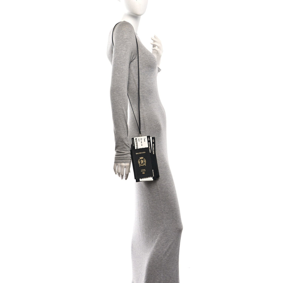 Textured Calfskin Passport Phone Holder Black