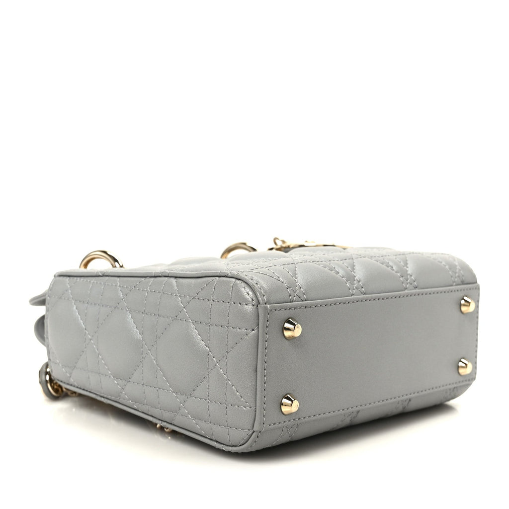 Metallic Lambskin Cannage Mini Lady Dior Grey