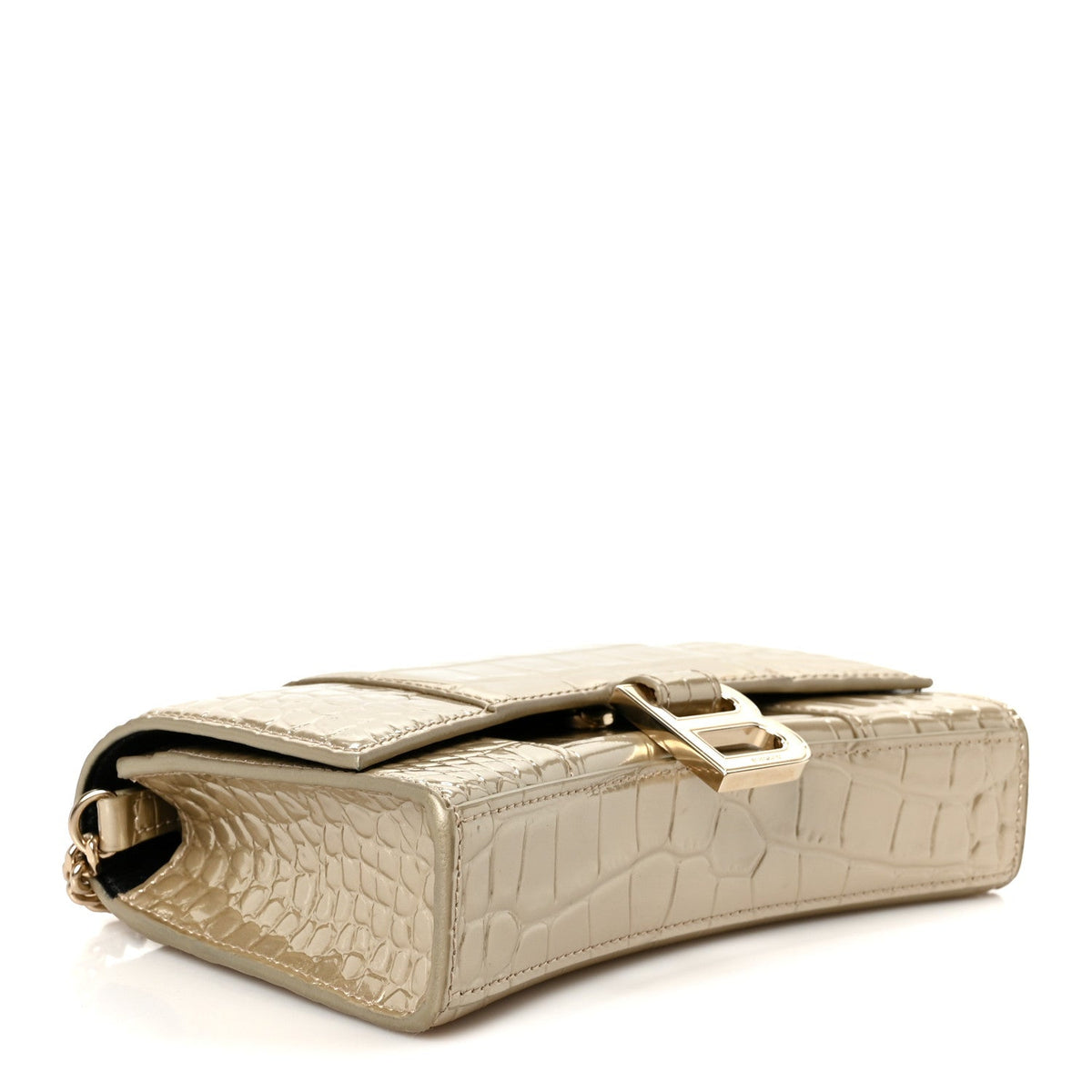 Metallic Calfskin Crocodile Embossed Hourglass Chain Bag Gold