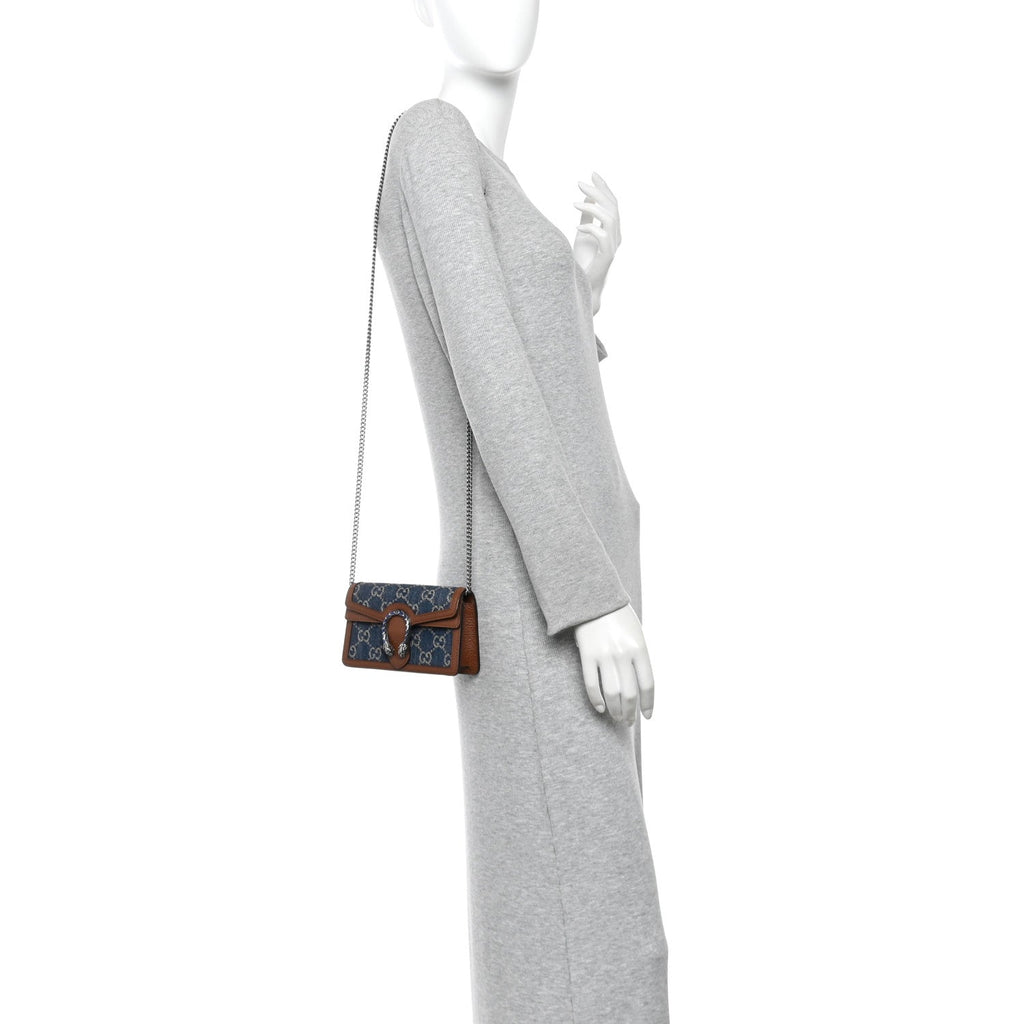 New Denim GG Monogram Dollar Calfskin Enamel Super Mini Dionysus Shoulder Bag Blue Tea Cuir Epilog Electric Blue