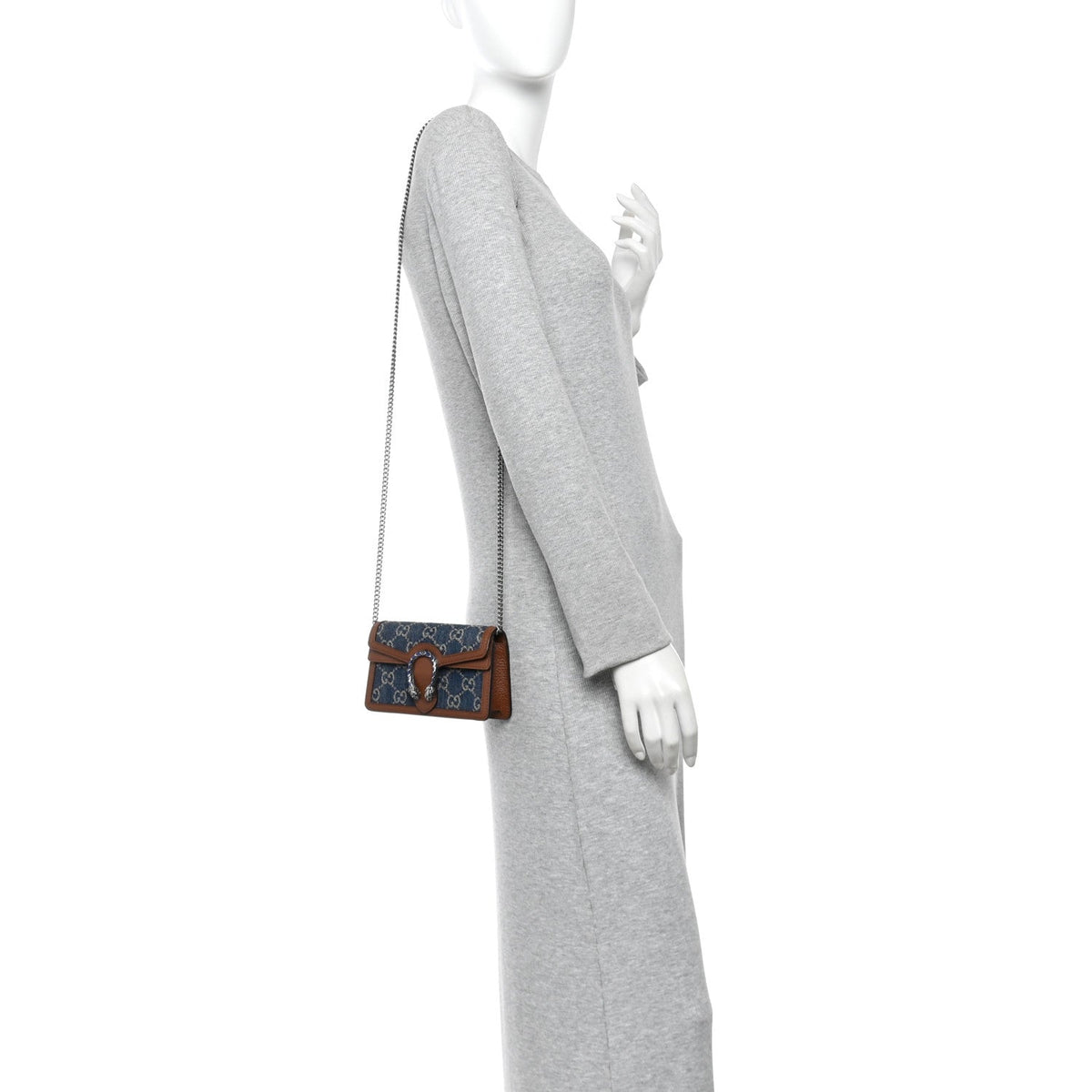 New Denim GG Monogram Dollar Calfskin Enamel Super Mini Dionysus Shoulder Bag Blue Tea Cuir Epilog Electric Blue