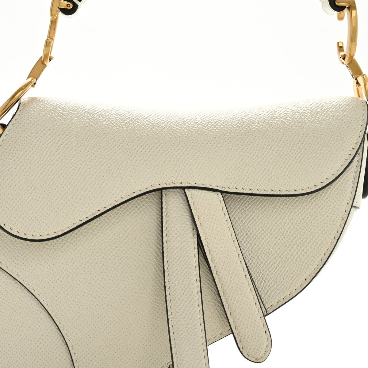 Grained Calfskin Mini Saddle Bag White