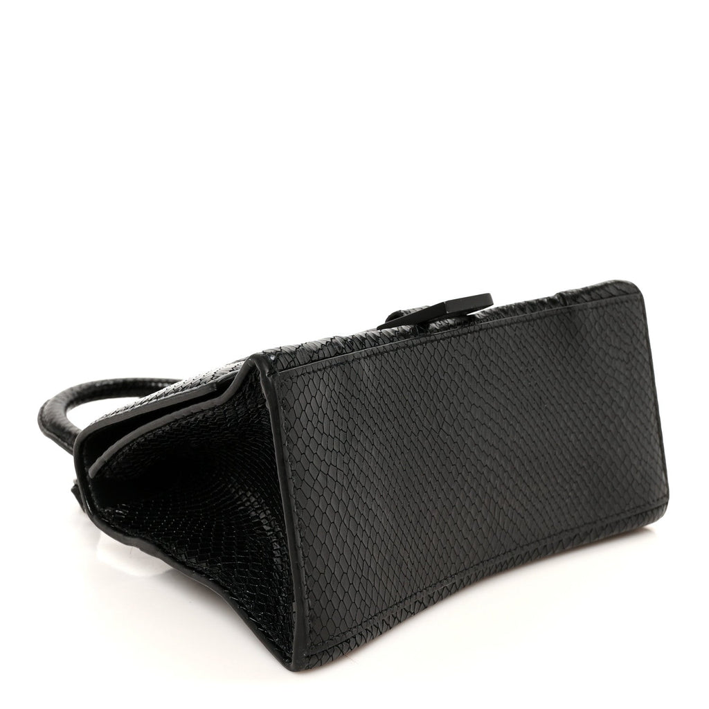 Matte Calfskin Snake Embossed Tonal B Small Hourglass Top Handle Bag Black