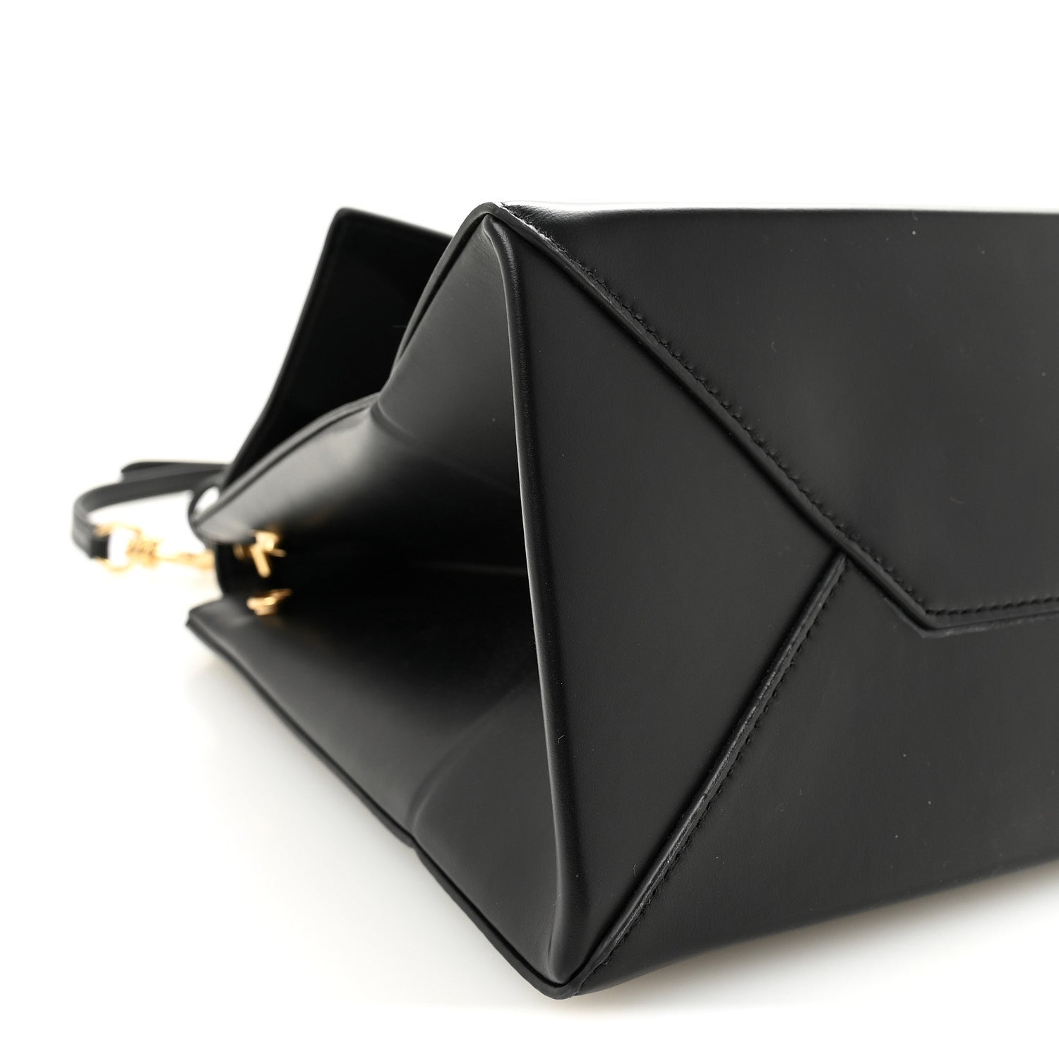 Natural Smooth Calfskin Medium Nano Top Handle Handbag Black