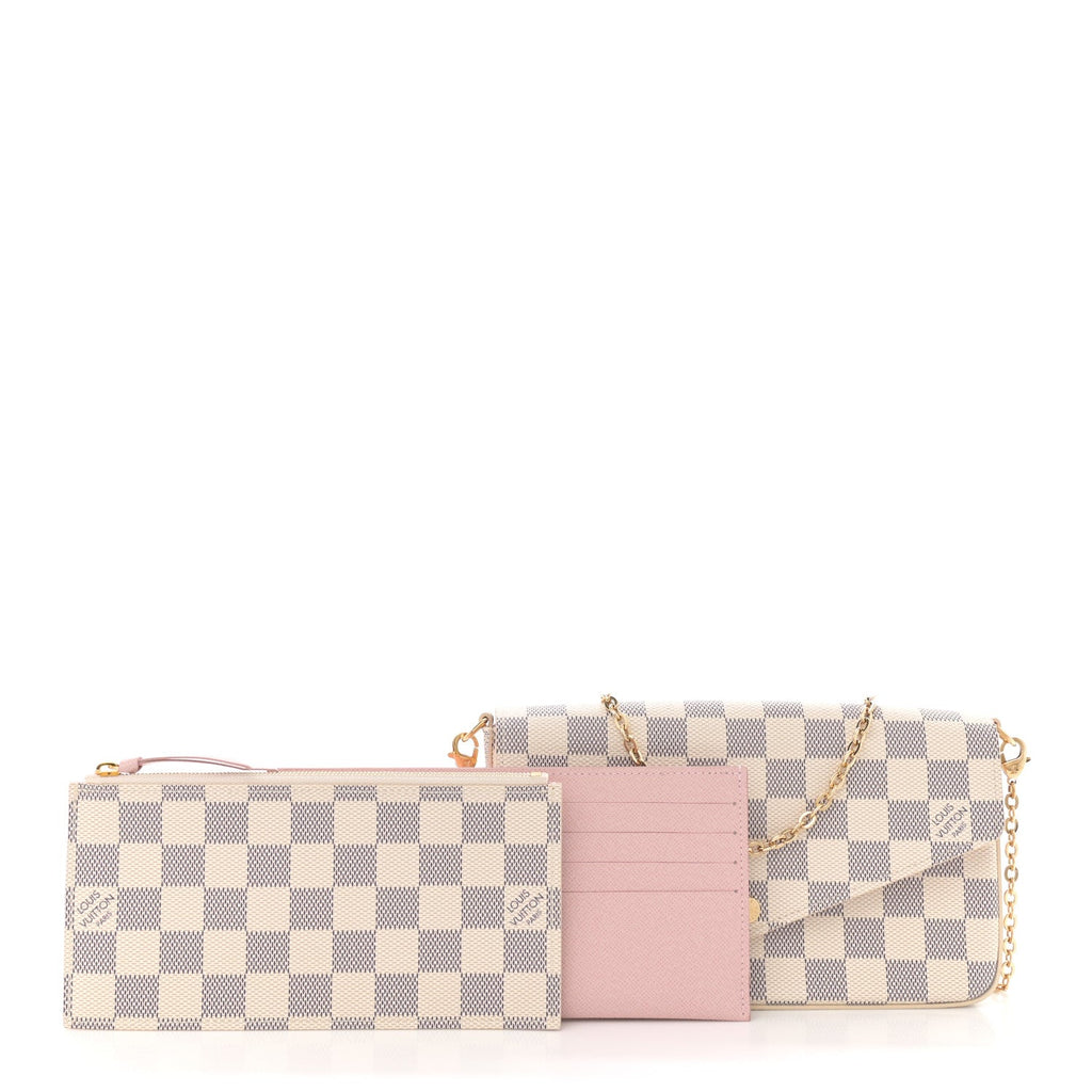 Damier Azur Pochette Felicie Chain Wallet Rose Ballerine