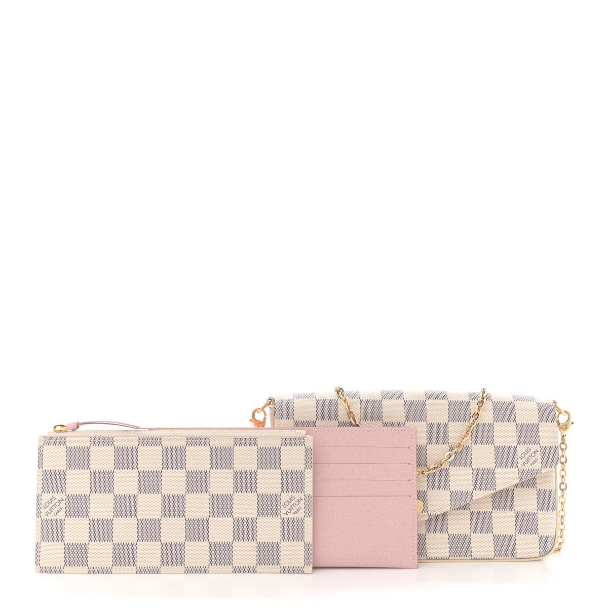 Damier Azur Pochette Felicie Chain Wallet Rose Ballerine
